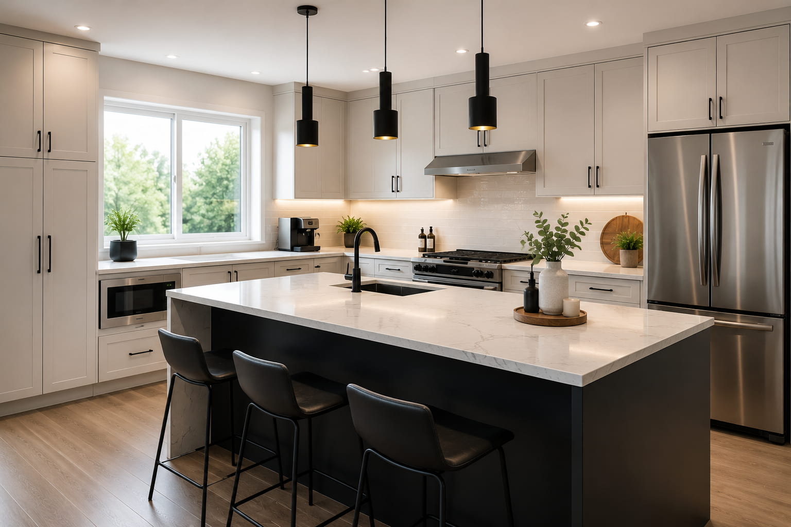 Cuisine moderne avec armoires peintes